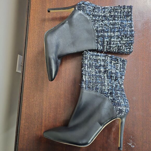 GUESS Size 8 Black Leather & Tweed Fabric Boot Vvidlet 2 - Picture 6 of 11